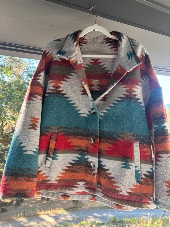 Etsy Sweaters - Southwestern Pattern Teal & Red Button-Front Women's Cardigan